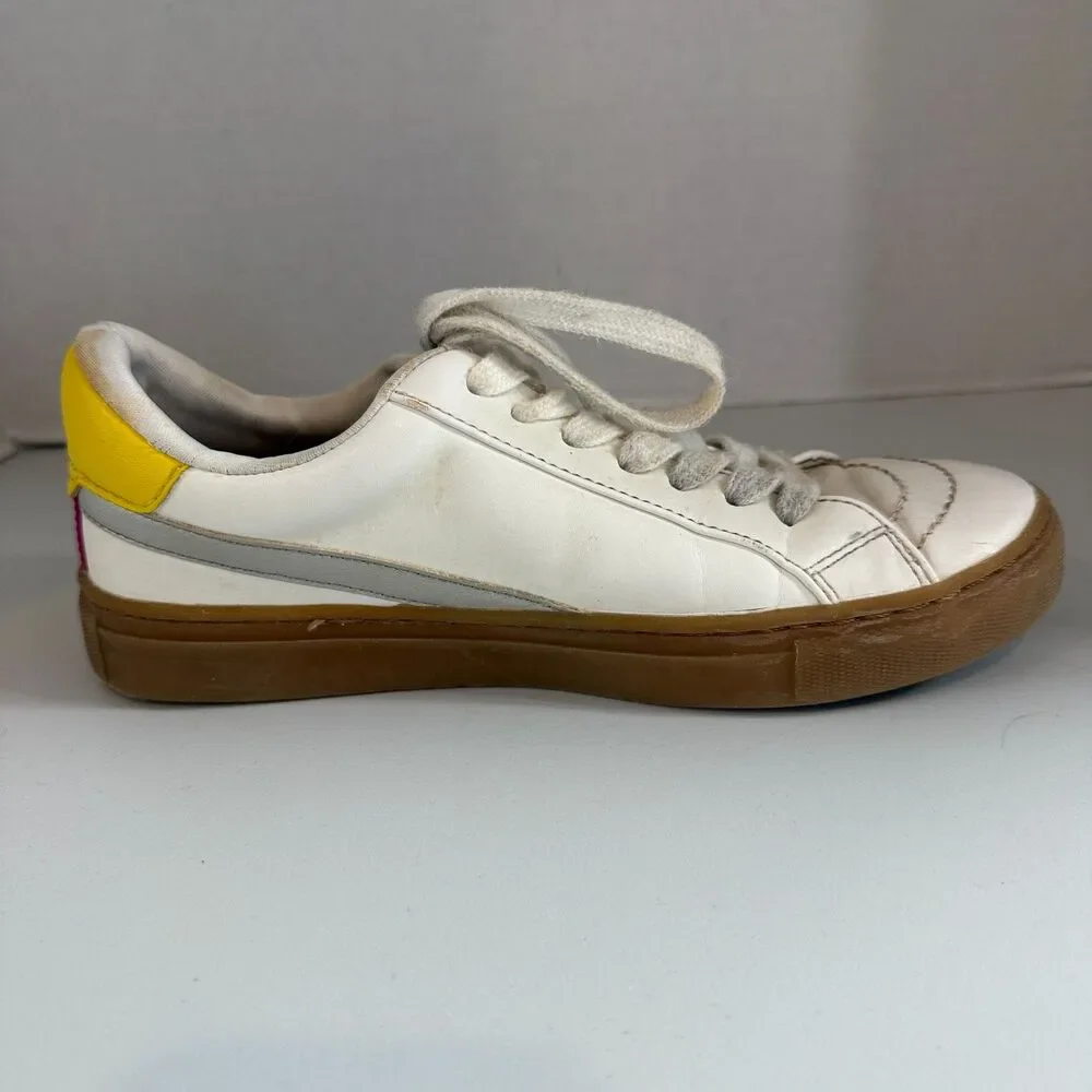 Universal Thread Women's White Lace Up Sneakers Shoes Pink Yellow Size 7.5